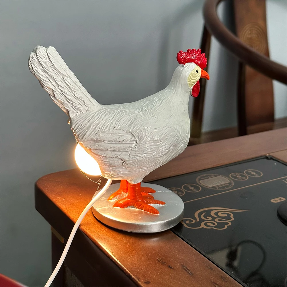 LED Hen Laying Egg Statue with Egg in Butt Funny Table Lamps USB Charging Chicken Egg Lamp Realistic Art Decorations