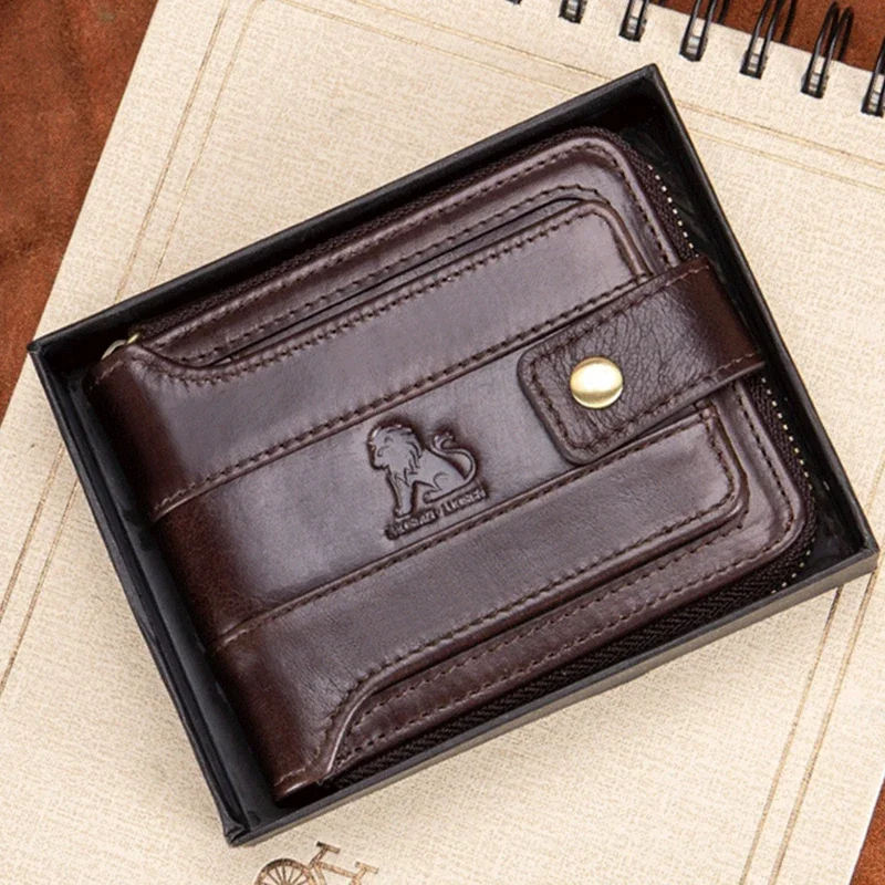 Cowhide Men's Wallet Top Layer Zero Wallets Genuine Leather Driver's License Bag Horizontal Multi Card Anti-theft Brush Holders