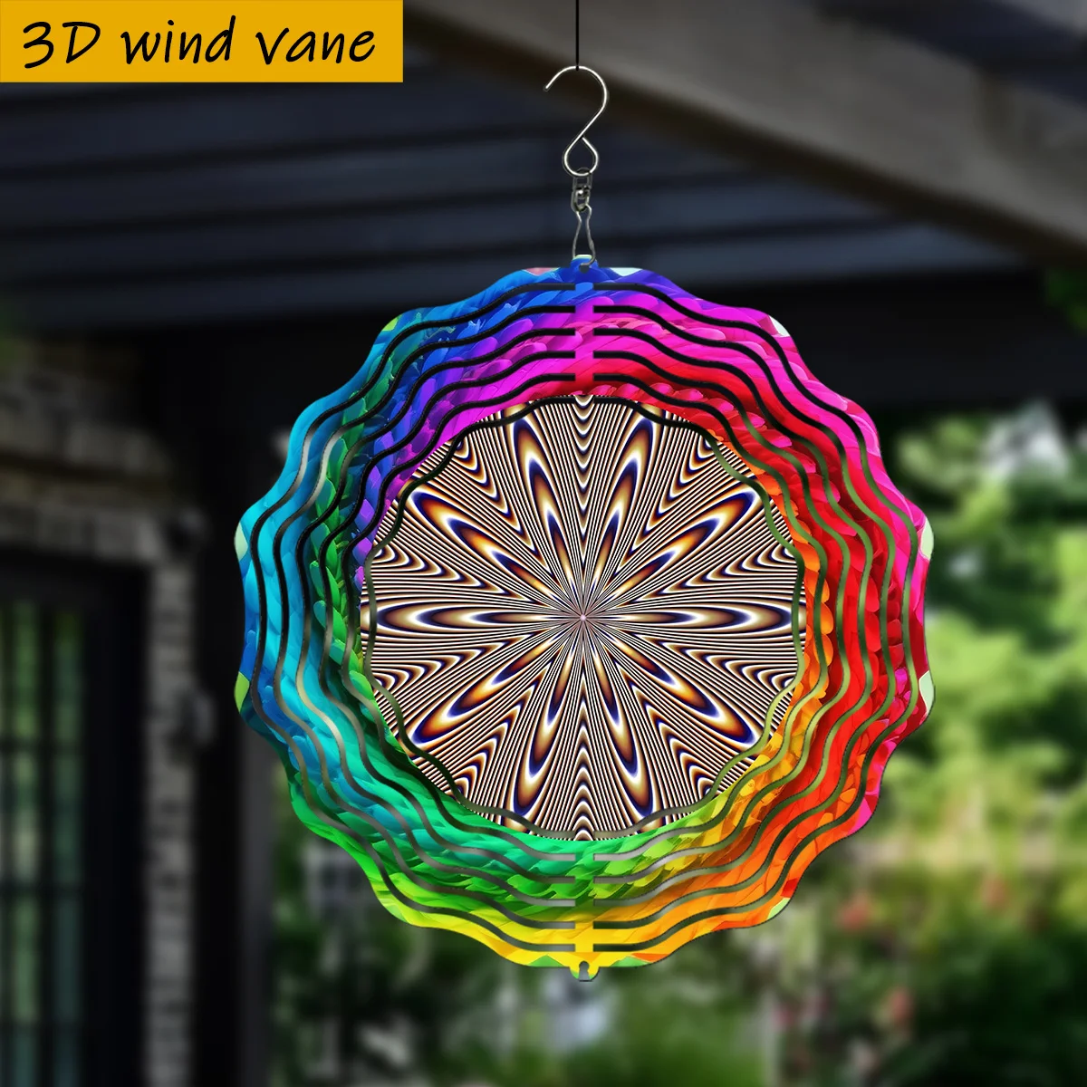 3D Gyro Wind Spinner – Radiant Concentric Circles, Windmill Chime for Garden Balcony, Spring Summer Decor