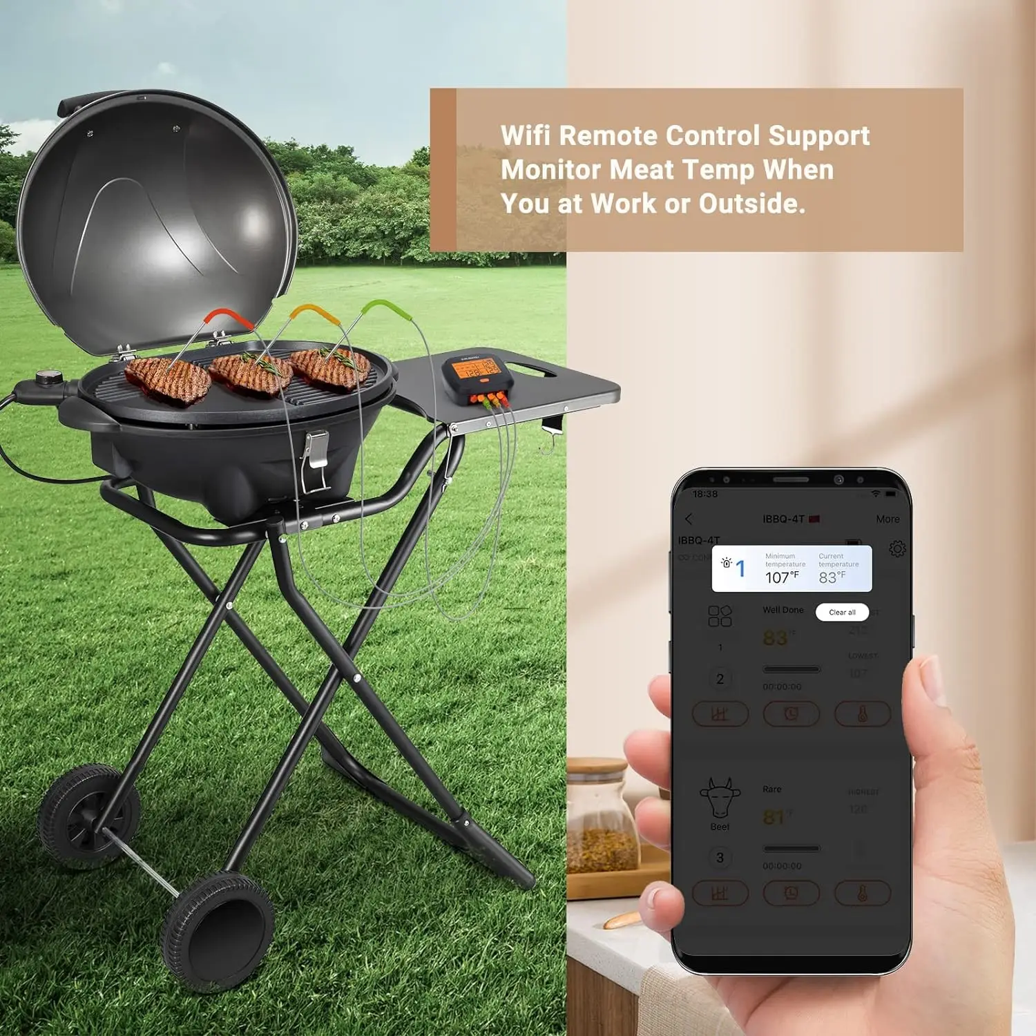 INKBIRD WiFi Meat Thermometer with 4 Colored Organized Probes Smart Digital Rechargeable Food Thermometer for Smoking BBQ