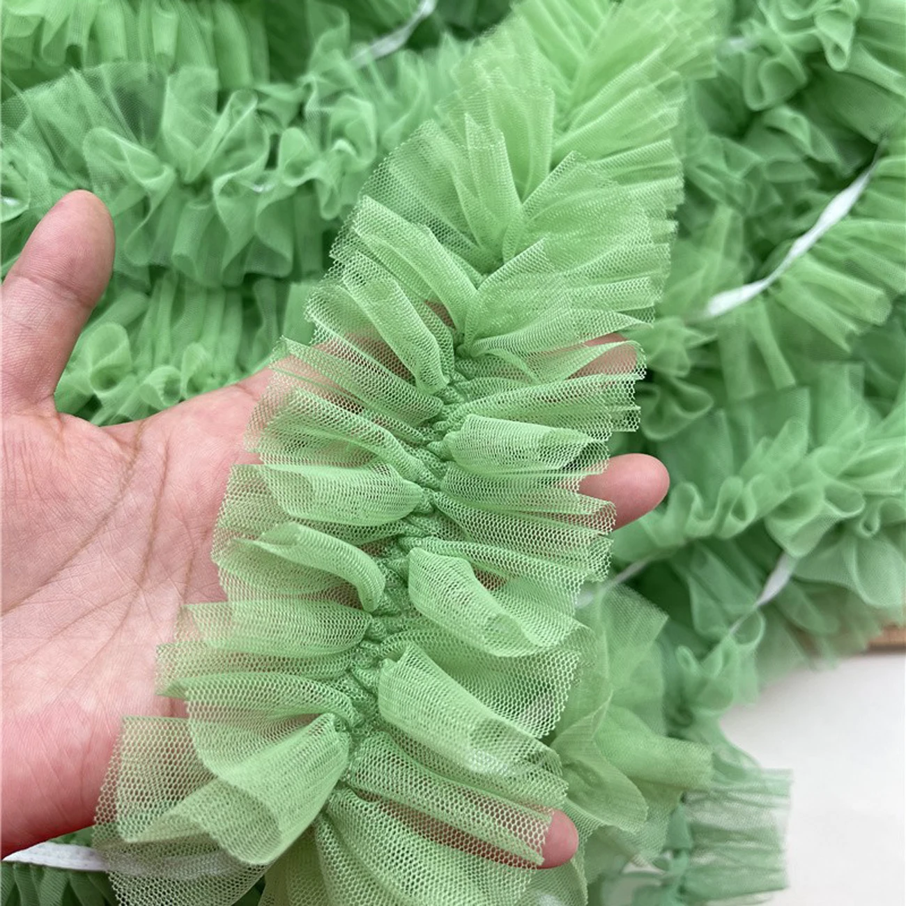 1meter 8CM Wide Frilled Ruffled Lace Trim Pink White Green Elastic Mesh Pleated Lace DIY Crafts Costume Sewing Lace Fabric