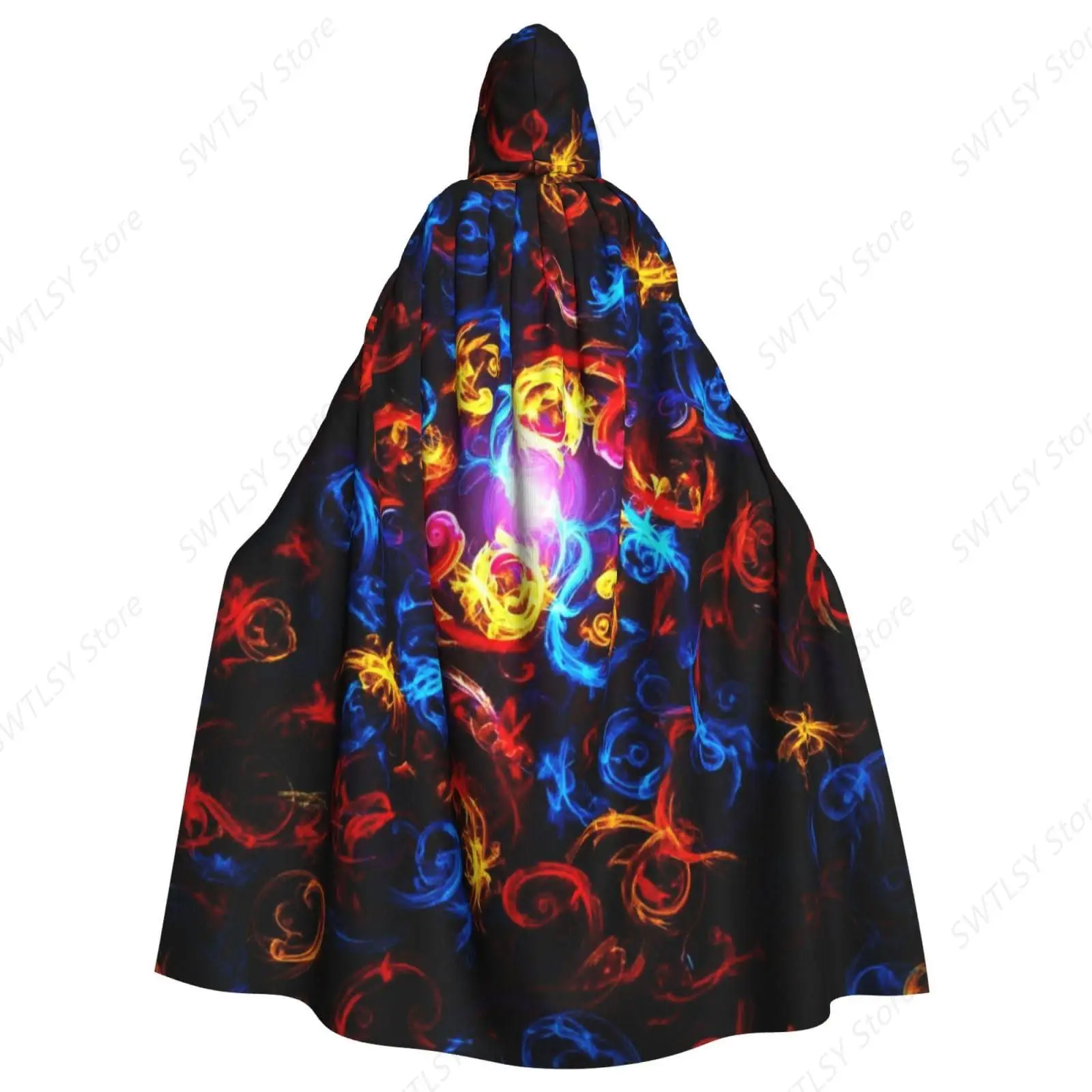 Hooded Witch Costume Cloak Witches Cape Outfits Dress Up Compatible with Trippy Tie Dye Red Yellow Blue Black