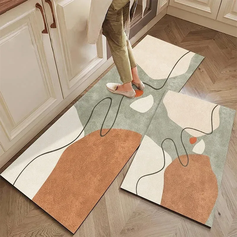 Boho Abstract Line Kitchen Mat Set, Minimalist Morandi Color Non-Slip Floor Runner Rug for Hallway, Washable Carpet