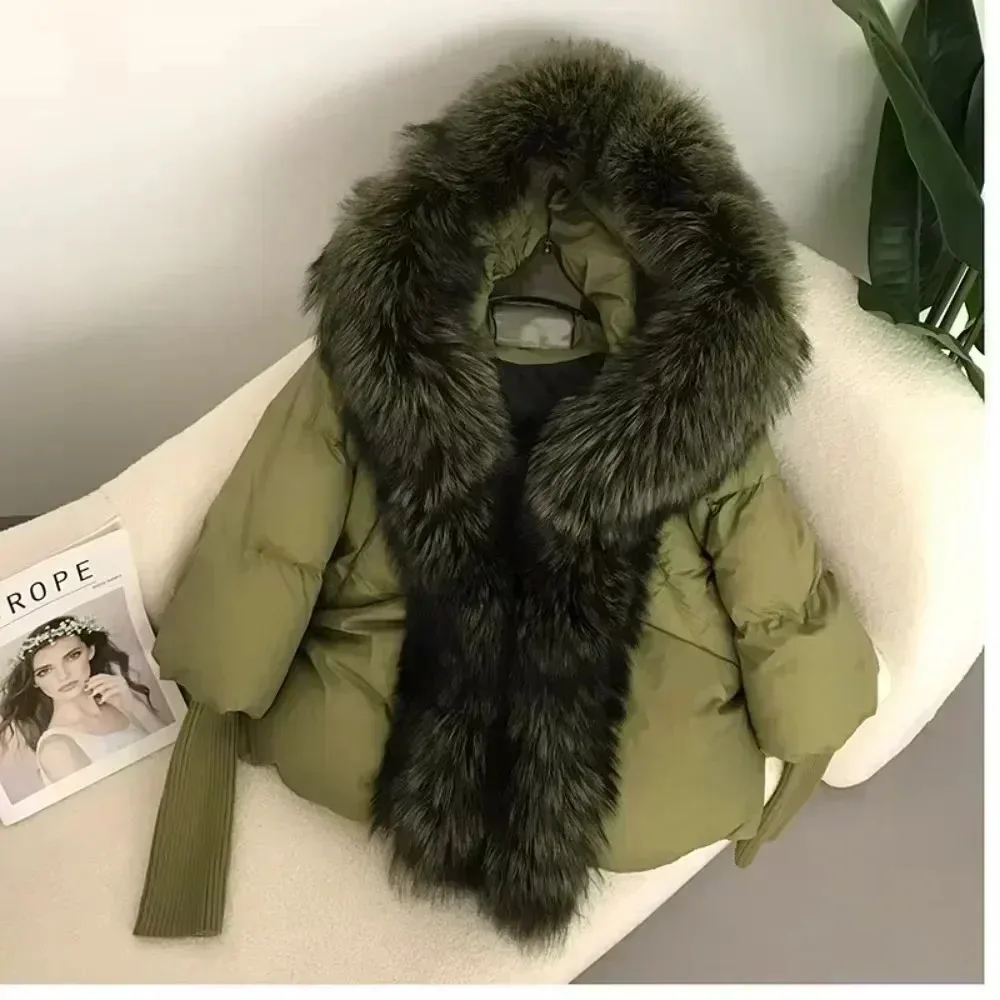 Down Jacket Women Real Fox Fur Coat Woman Hooded Thick Winter Warm Loose Natural Raccoon Fur Duck Down Coat Streetwear Outerwear