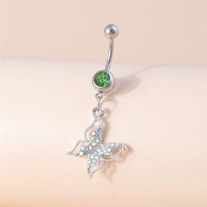 Aihua Kristall-Schmetterling-Nabelring für Damen, Piercing, Ombligo, Bauchnabelring aus Chirurgenstahl, sexy Körperschmuck – Detail 5