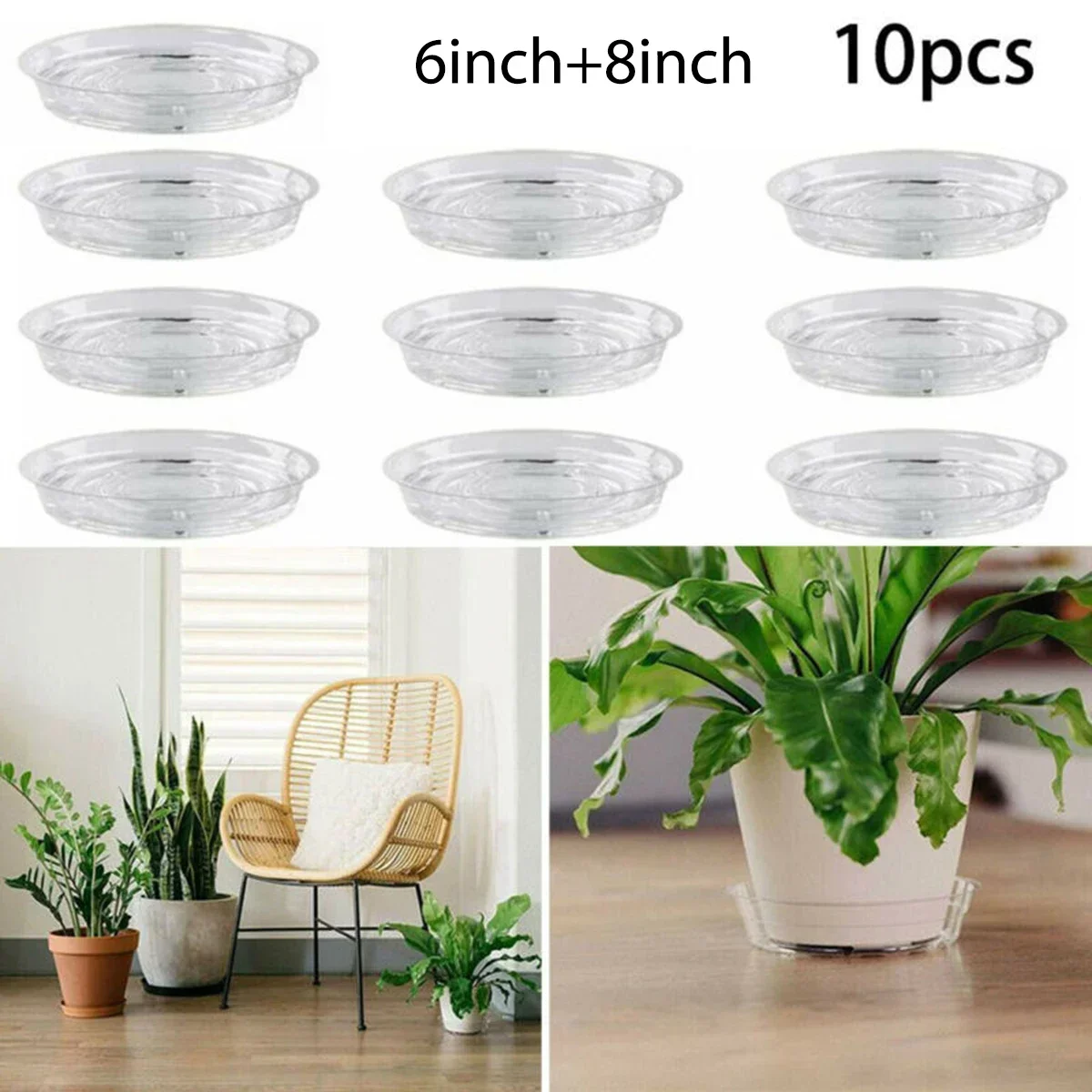 Durable Practical Flower pot mat Tea Saucer Transparent 10Pcs Drip Tray Garden Gardening Plant Plastic Pot Base