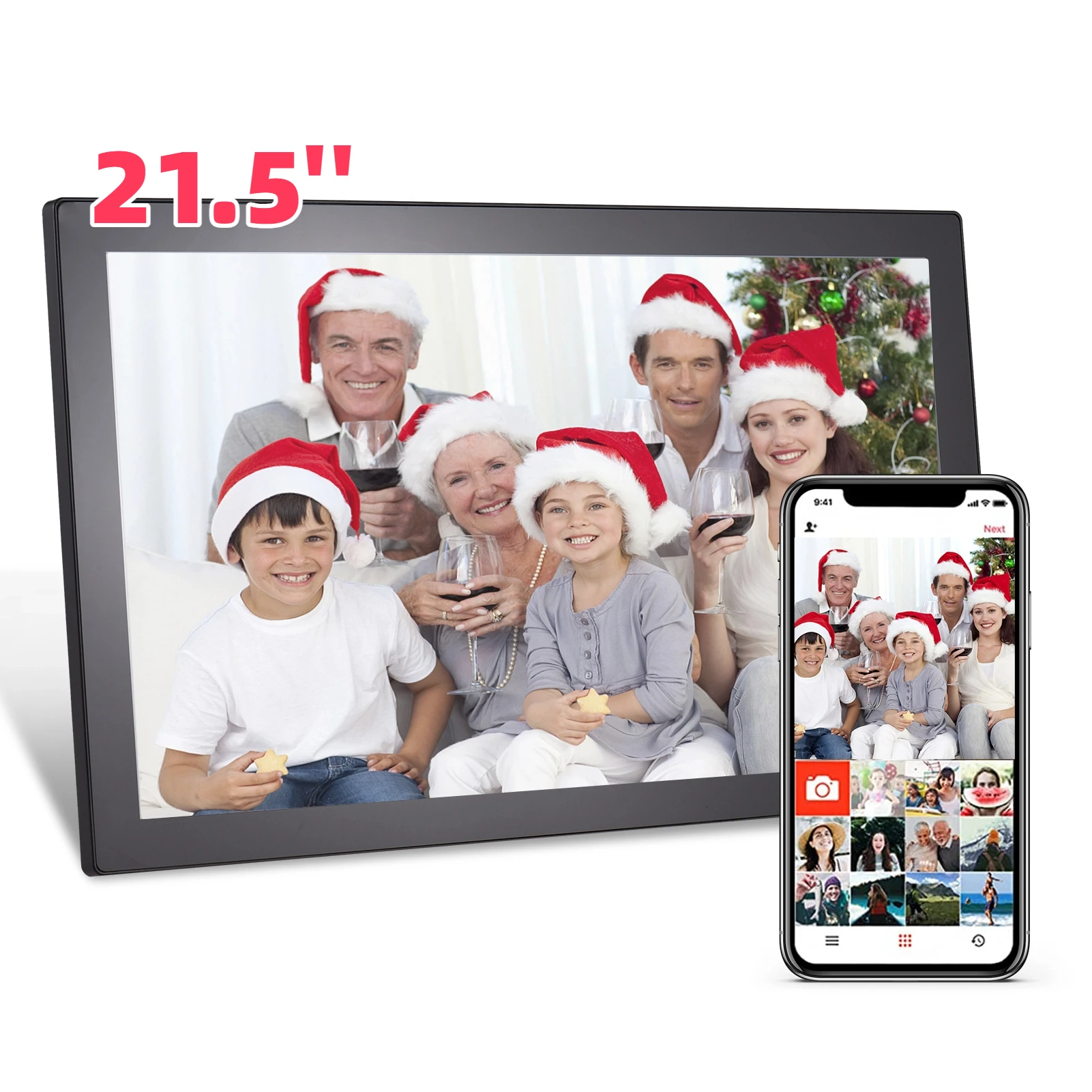 إطار صور رقمي واي فاي مقاس 21.5 بوصة إطار صورة رقمي سحابي شاشة IPS تحكم باللمس 32 جيجابايت تخزين دوران تلقائي مشاركة الصور