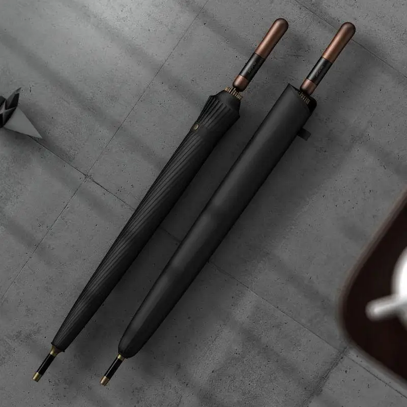High-end Long-handled Straight-handle 24-rib Semi-automatic Umbrella Reinforced Windproof Rainproof Men's Business Umbrella