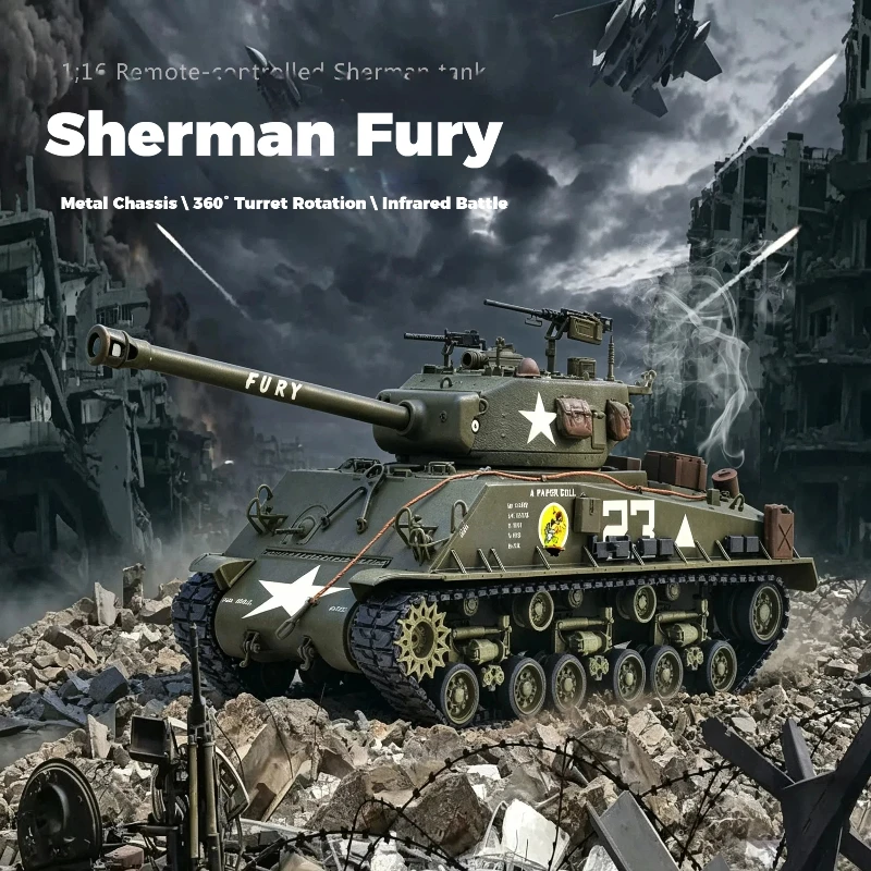 Rc Battle Tank M4a3 Us Sherman Fury Wwii Military 1 /16 Scale 2 4ghz Remote Control Armored Vehicle For Adult Hobby Collectors