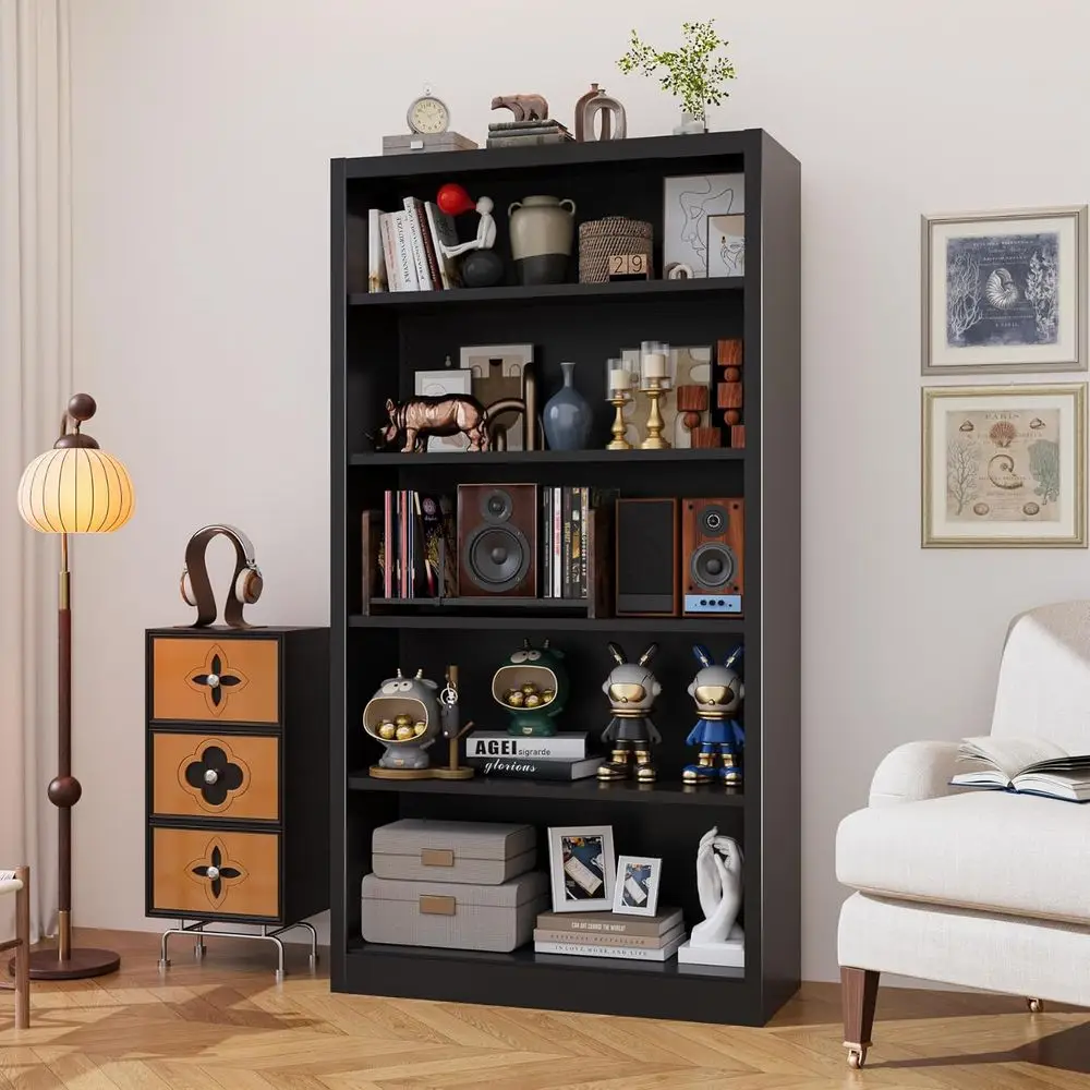 

66 Steel Storage Cabinet with Adjustable Shelves, 5-Tier, Easy Assembly for Home, Office, Garage (Black, 66H x 33W x 14D)