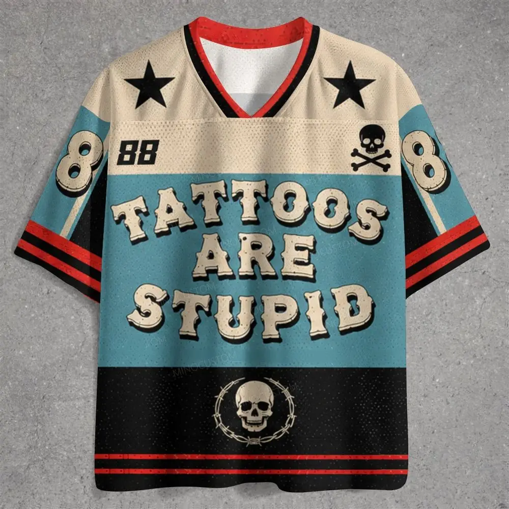 2026 Men Vintage Old‑School Skull Graphic Jersey, Retro Sarcastic Text 3D Print V‑Neck Short Sleeve Top, Streetwear Novelty Tee