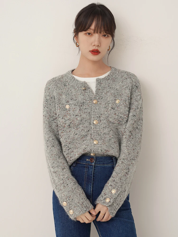 Jmprs Elegant Women Grey Cardigan Sweaters Korean Soft Long Sleeve Sweaters Coat Vintage Loose Female Harajuku Buttons Cardigan