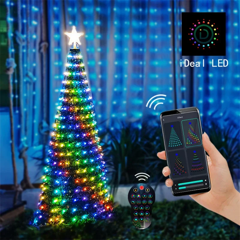 Smart Christmas Tree Toppers Lights App Control DIY Text Pattern Scene RGB Fairy LED Star String Festival Party Decoration