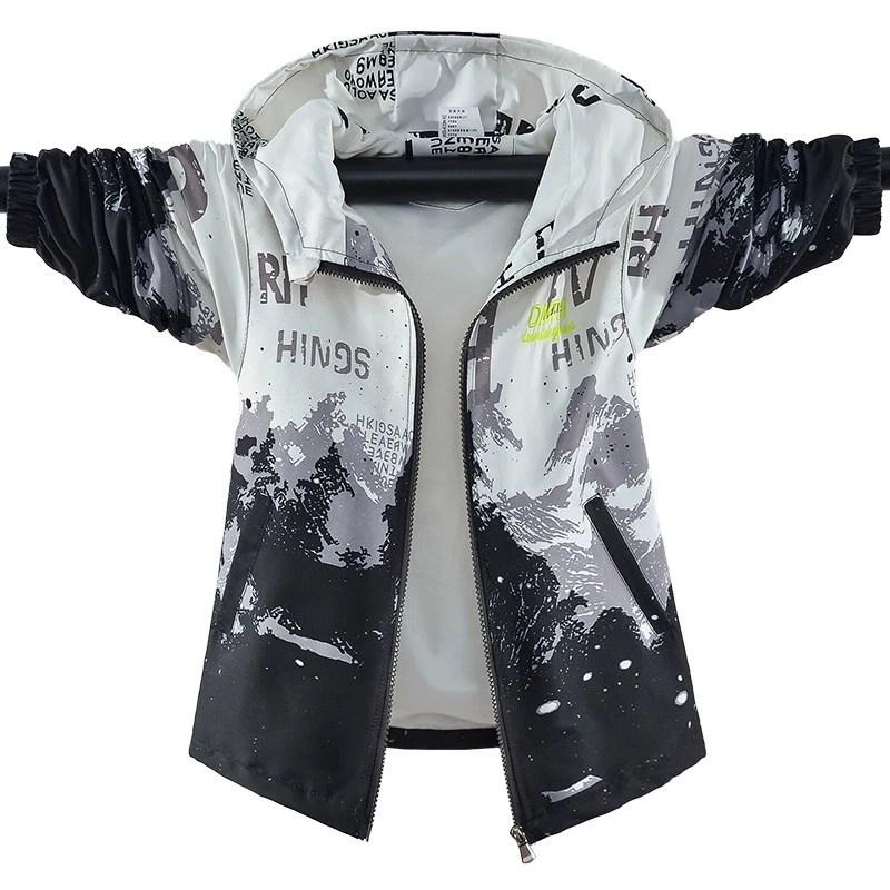 4-14 Years Spring Autumn Boys Jacket Hooded Zipper Fashion Waterproof Children Outerwear Birthday Gifts Teenagers Kids Clothes