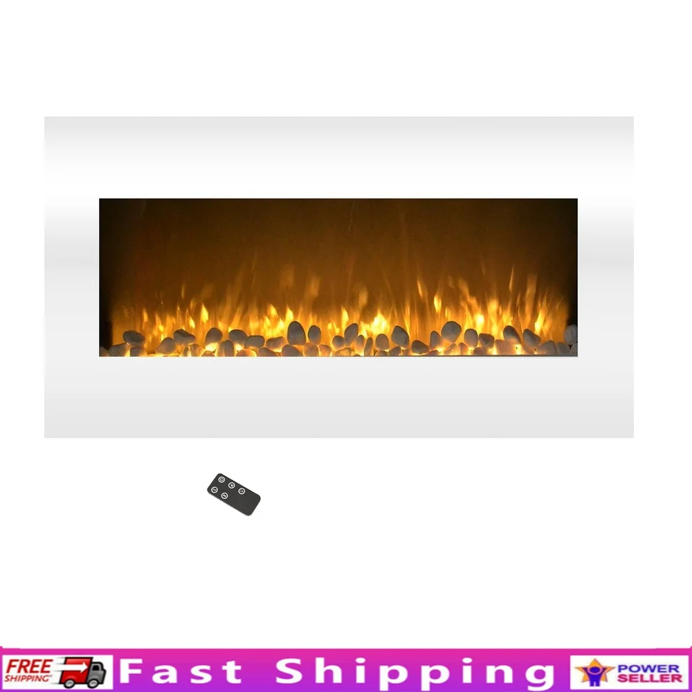 Modern 36 Inch Electric Fireplace Wall Mounted Heater with LED Flame Color Options Remote Control Adjustable Brightness and