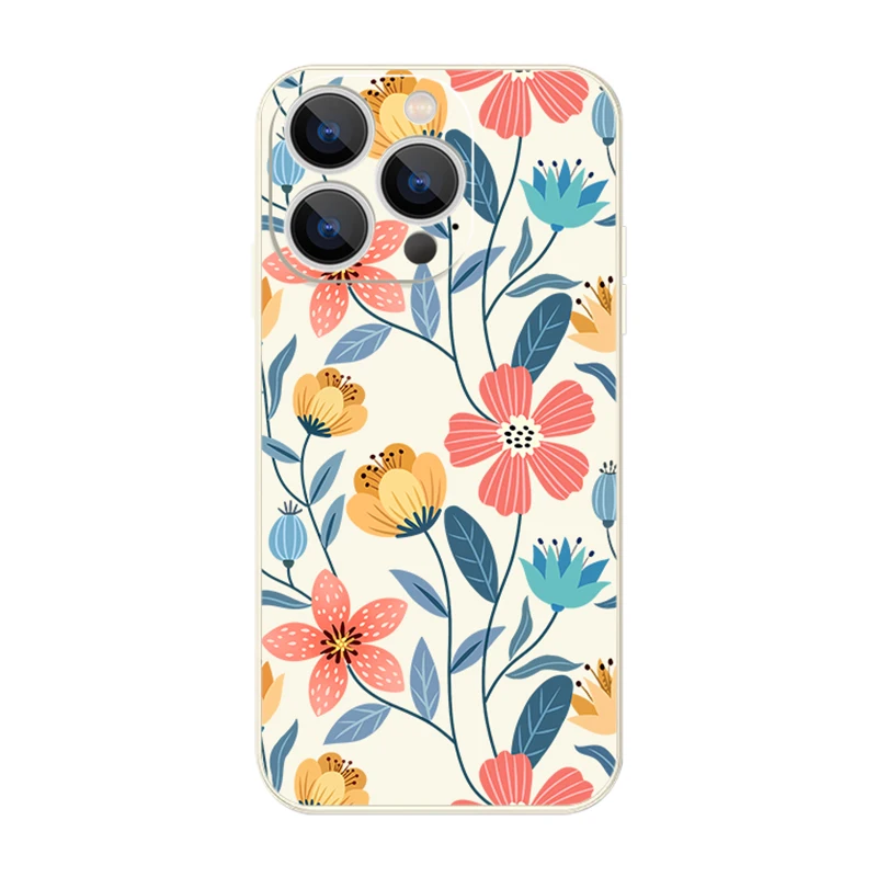 Flowers Soft Silicone Lanyard Case For iPhone 15 16 Pro Max 12 13 14 11 Pro Max XR XS X 7 8 Shockproof Bumper Strip Phone Cover