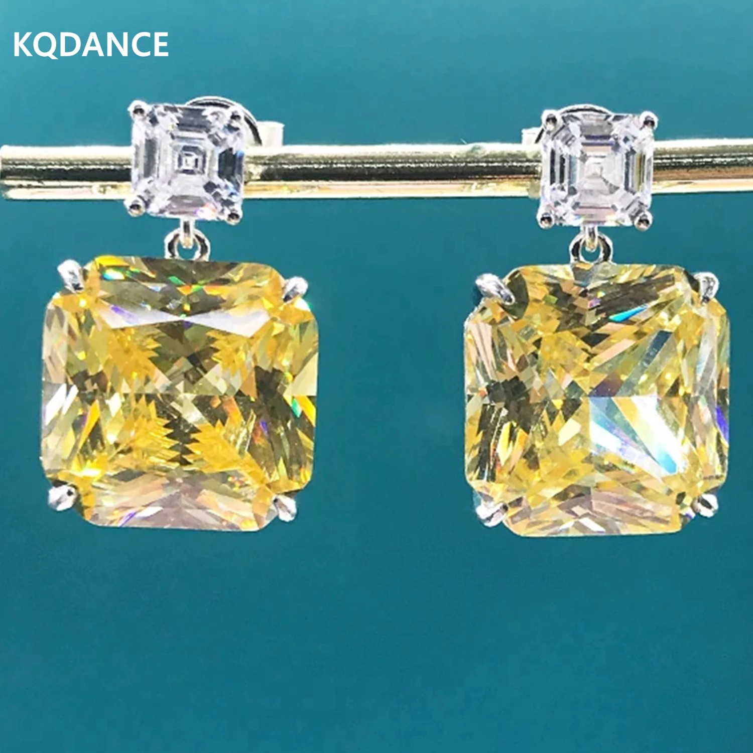 

KQDANCE Стерлингового Серебра 925 пробы с лабораторным квадратным сапфиром, синим изумрудно-зеленым, желтым драгоценным камнем Параиба, серьги-капли, ювелирные изделия
