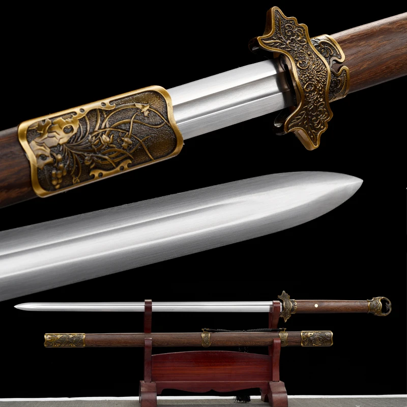 Chinese Tang Jian Sword High Manganese Steel Blade Sharp Real Rosewood Saya Samurai Swords Ready Battle Hero Kongfu Katanas