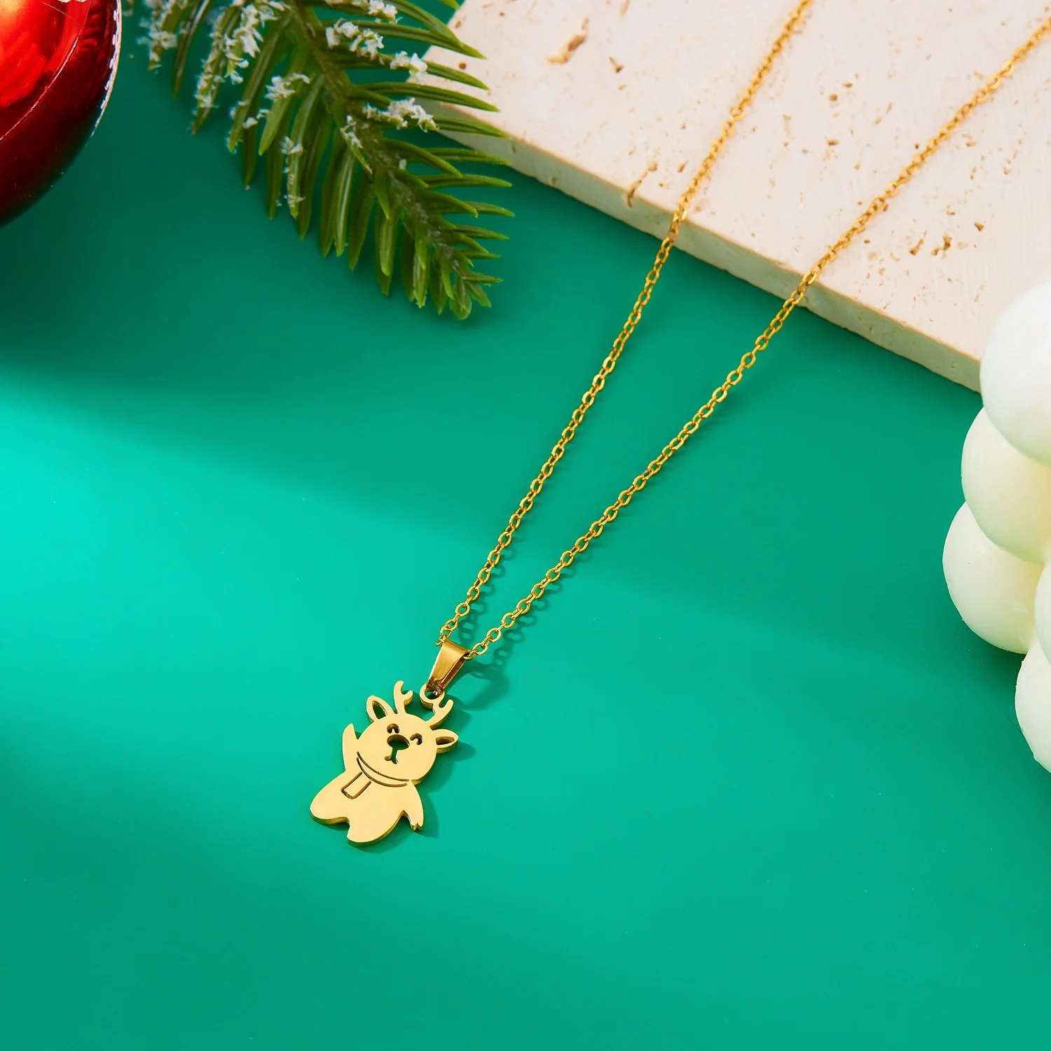 Minimalistische Weihnachts-Anhänger-Halskette aus Edelstahl für Frauen, Schneeflocke, Weihnachtsmann, Elch-Halskette, Freundschaft, Hochzeit, Party-Schmuck – Detail 12