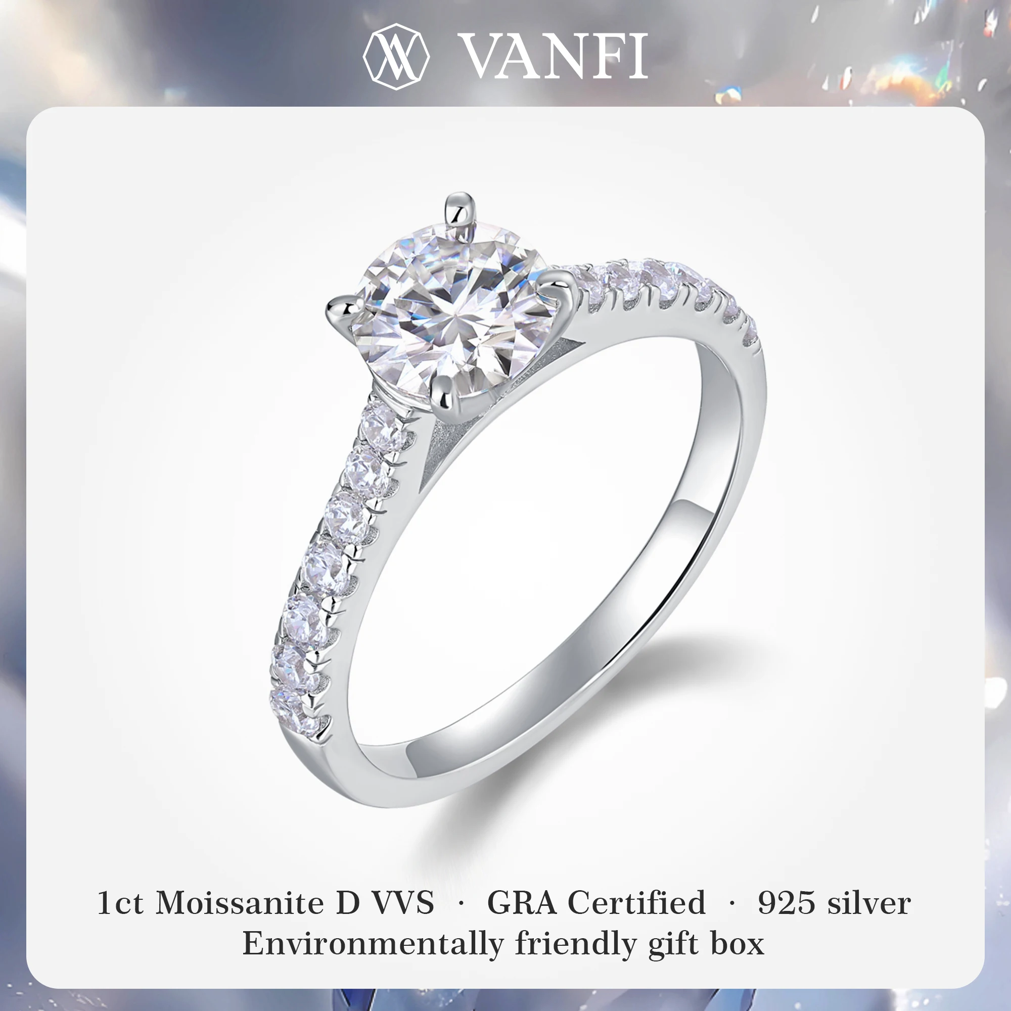 

Kfvanfi муассанит D VVS 1 карат женское кольцо с лабораторным бриллиантом s925 с покрытием из белого золота 18 карат свадебные украшения для банкета