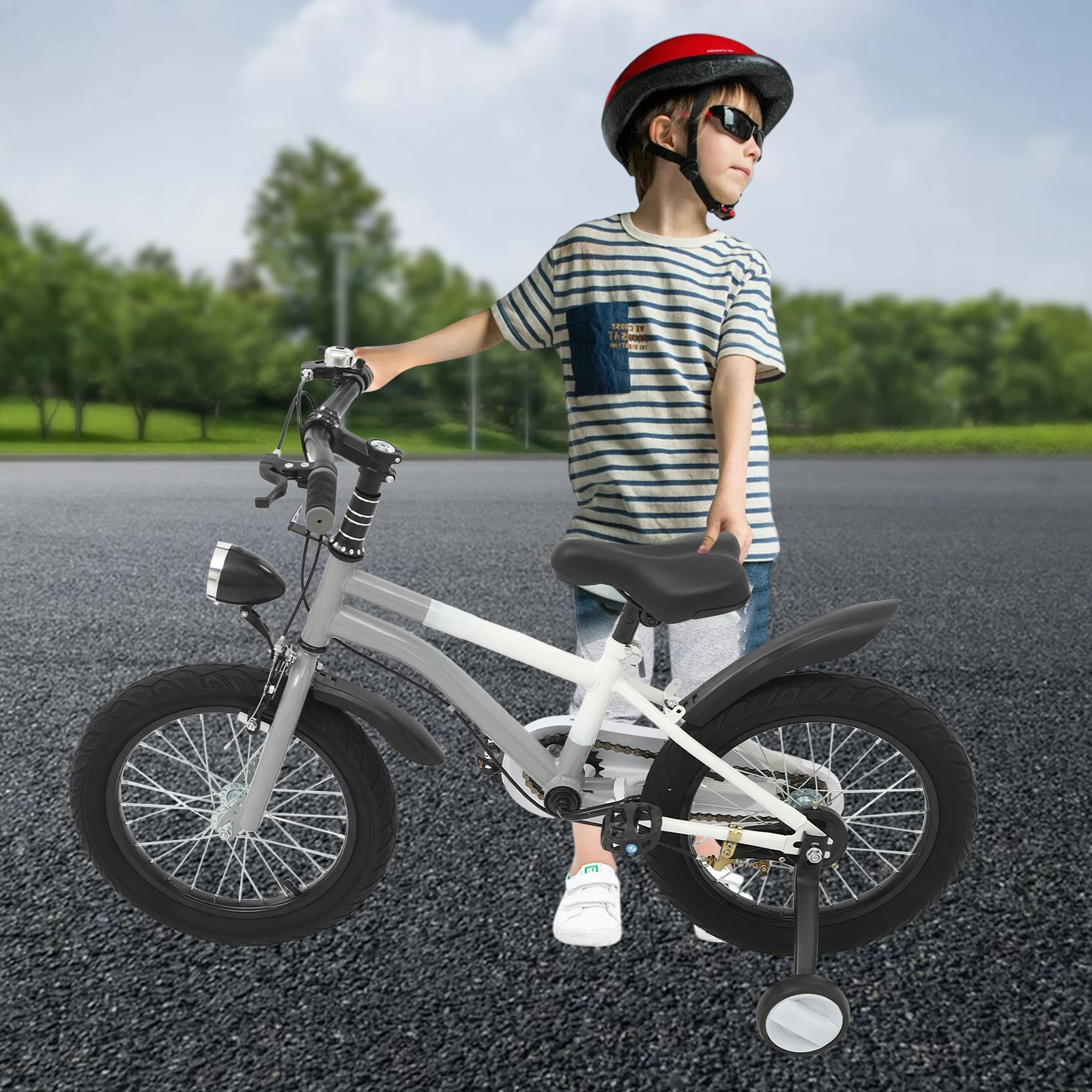 16-Zoll-Kinderfahrrad aus Kohlenstoffstahl mit Hilfsrädern und LED-Licht für 5–8 Jahre, höhenverstellbar, 60 kg – Detail 5