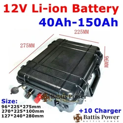 Waterproof 12v 100ah lithium battery 12v 40AH 60AH 80AH 120AH 150AH USB Solar Energy Storage Battery fishing boat + 10A charger