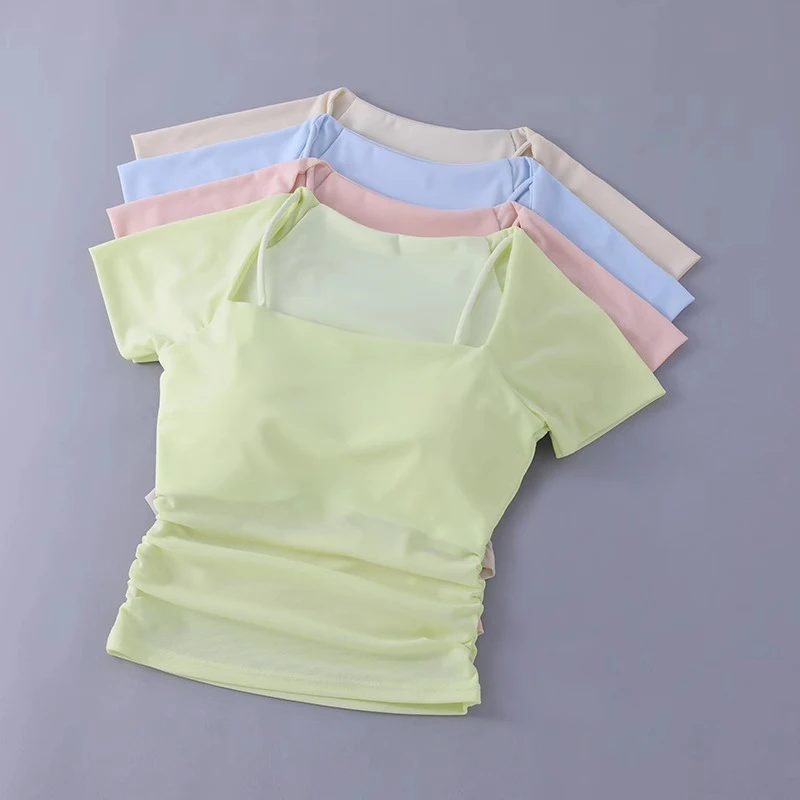 Summer New Type Yoga Bra Fixed Chest Pad Mesh Short Sleeve Running Sport Fitness Top