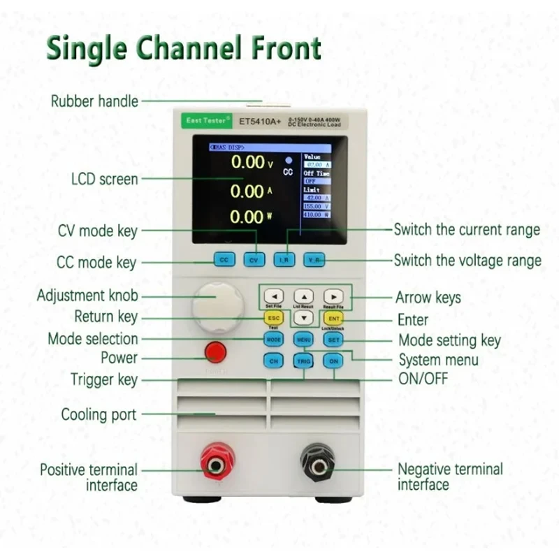 Imagem -02 - Carga Eletrônica Programável dc Single e Dual Channel Battery Capacidade Tester 16 Modos para Teste de Produto Envelhecimento 400w Et5410a