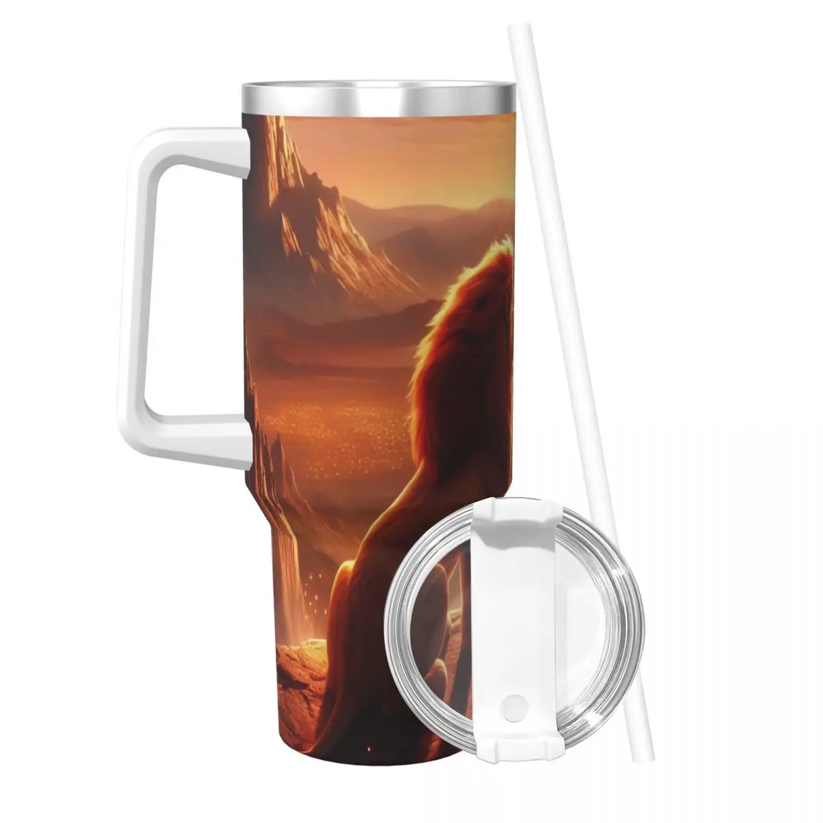 The Lion King Stainless Steel Tumbler Mufasa And His Son Camping Coffee Mug With Straws and Lid Large Capacity Mugs Cup Gift