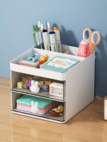 1PC 2-layer Cartoon Creative Pen Holder Transparent Drawer Rabbit Storage Box Children's Girls Student Office Desktop