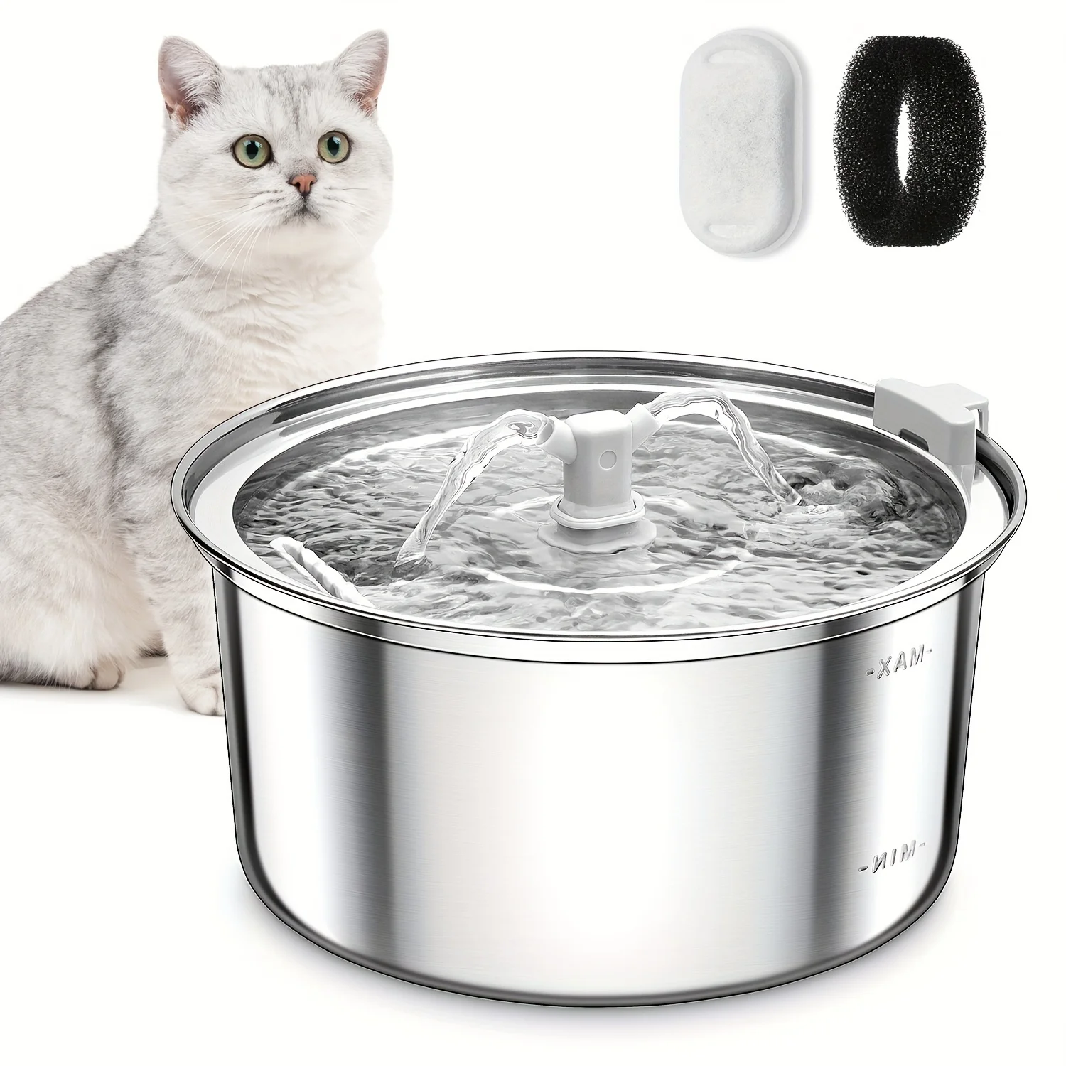 

Cat Water Fountain Stainless Steel, 3.2L/108oz Pet Water Fountain for Cats Inside with Two Faucets, Ultra-Quiet Pet Water Dispe