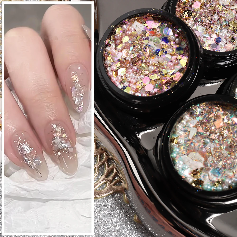 Concha de abulón para uñas, purpurina holográfica, decoración para uñas, purpurina, lentejuelas de sirena, copos de purpurina, manicura, perlas para uñas decoracion, uñas brillante