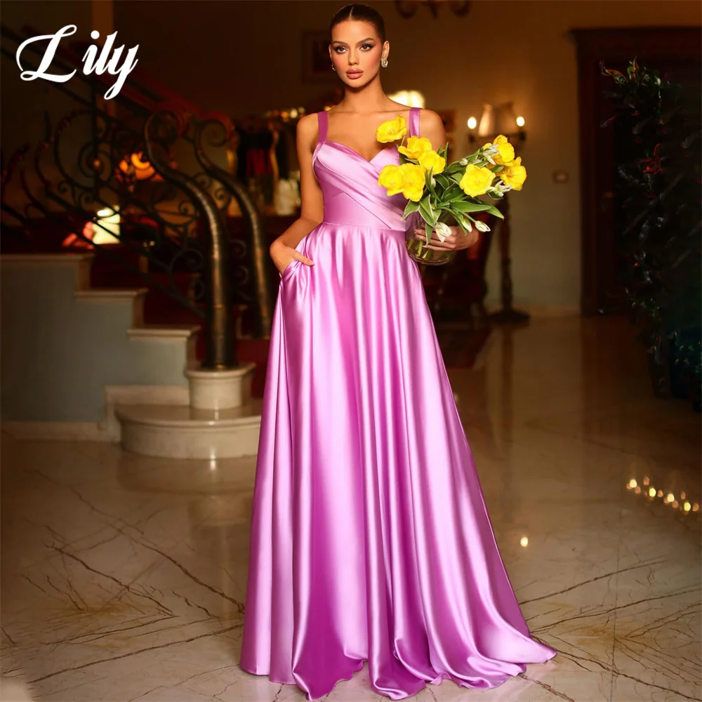 

Lily Pink V Neck Prom Dress Beach Stain Party Dresses Spaghetti Strap Celebrity Gowns Pleat Wedding Party Dress вечерние платья