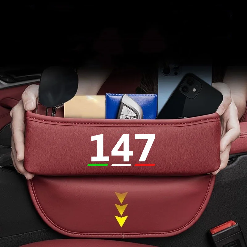 Organizador de asiento de coche, caja de almacenamiento de grietas de cuero para accesorios de automóvil Alfa Romeo 147