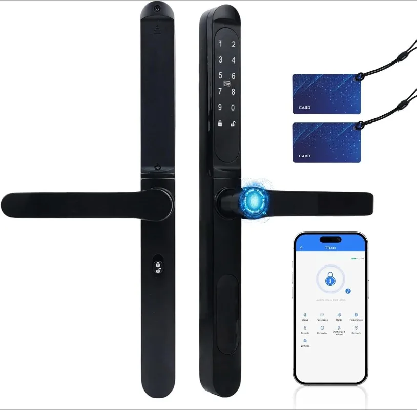 

Sliding Door Smart Keyless Entry Sliding Door Lock with Fingerprint Code IC Card Keypad Digital Key APP Remote Repla