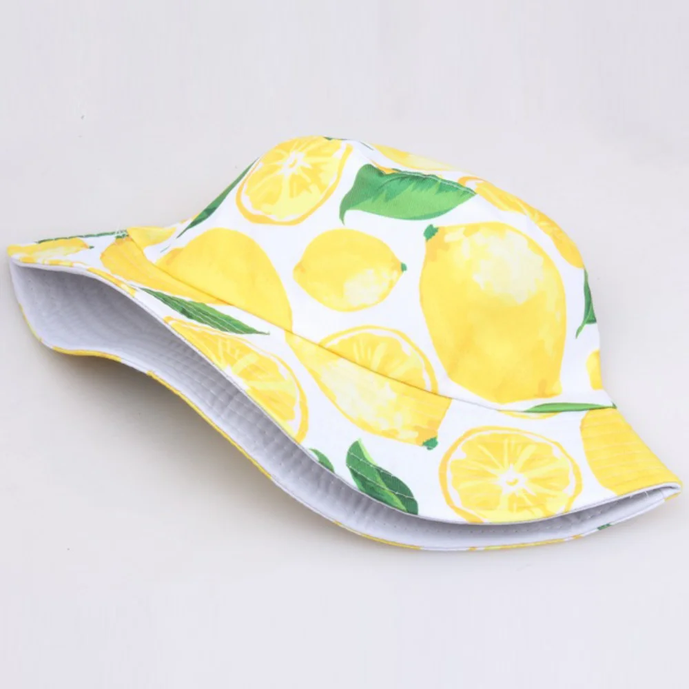 Lemon Pineapple Cherry Printed Bucket Hats Sun Panama Caps For Women Men Girls Beach Fishing Cotton Fruits Fisherman Hat