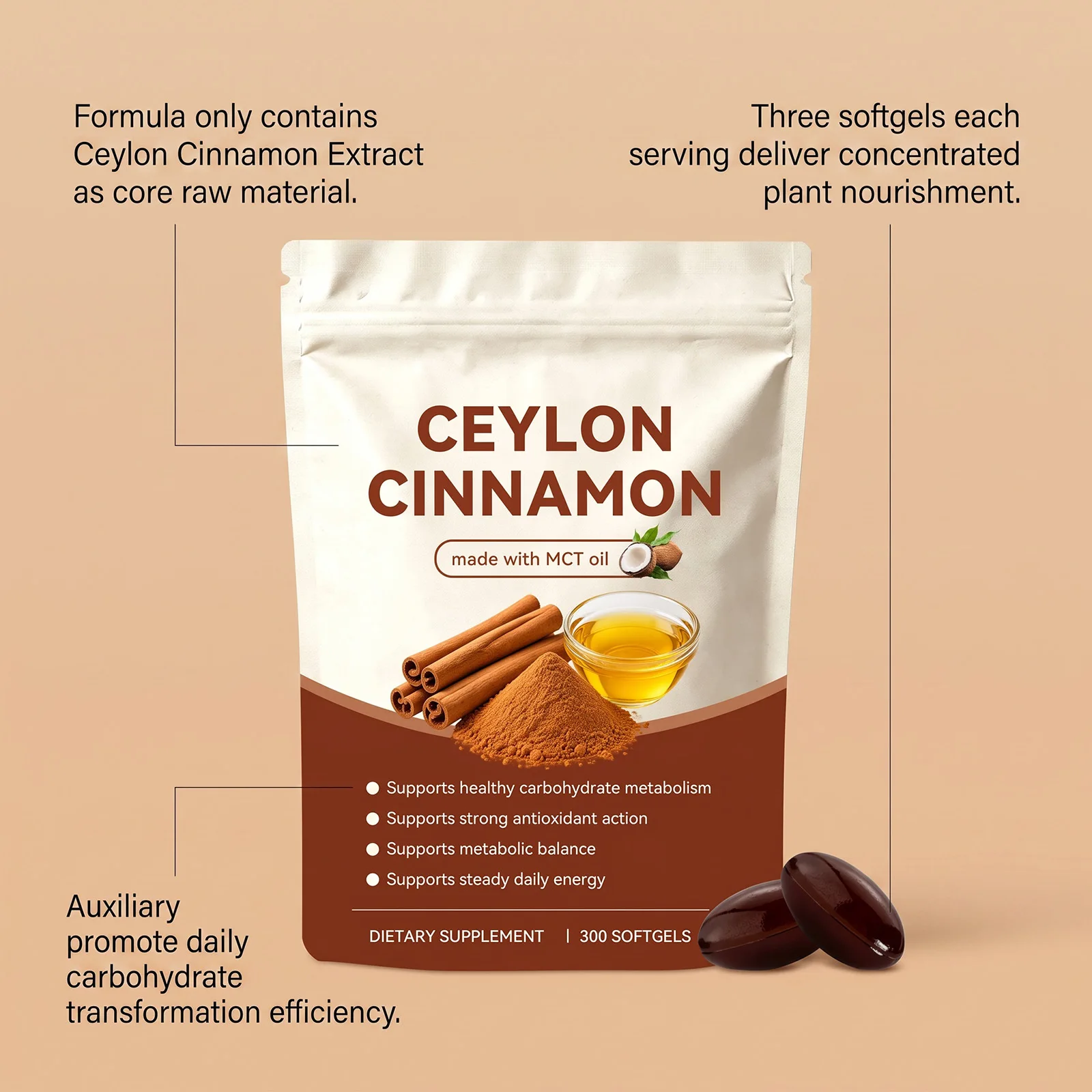 True Ceylon Cinnamon Capsules Antioxidant Extract Promote Metabolic Balance Boost Energy Gluten Free Daily Wellness Supplement