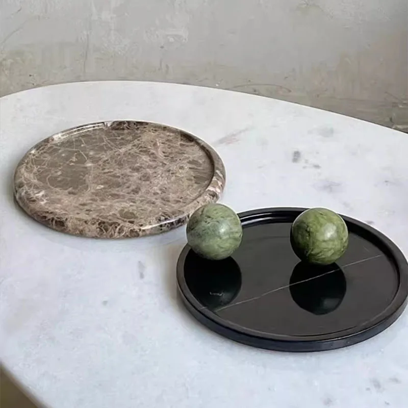 

French Silent Wind Natural Marble Tray Designer Model Room Villa Desktop Storage Decorative Ornament