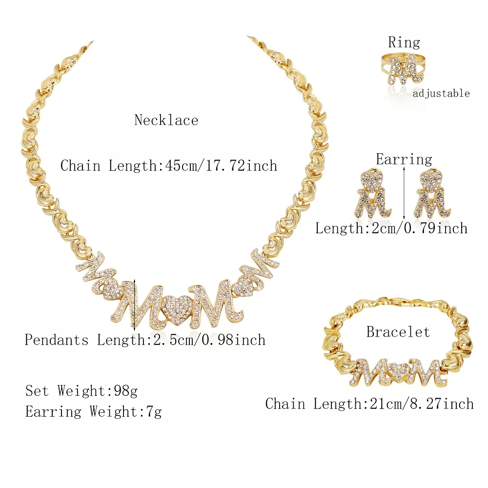 Jewellery Sets Women Luxury Necklace Set M Pendant Heart Earrings Mom's Gift Mother's Day Love Bracelet Gold Plated Jewelry