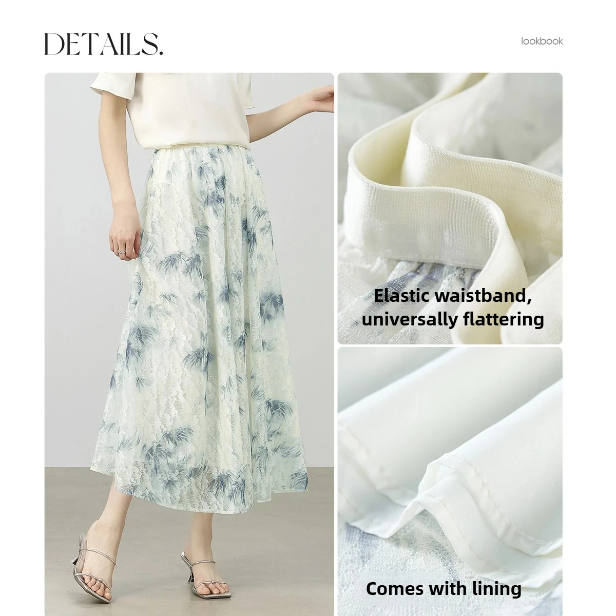 تنورة نسائية على شكل حرف a من SENTUBILA لخريف 2025 لوحة حبر صينية مطبوعة بخصر عالٍ تنورة تنحيف أنيقة شبكية W53QA2698 #3