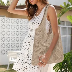 Designer Knitted Handbags Female Large Capacity Totes Women's Pack Summer Beach Bag Big Purses Casual Hollow Woven Shoulder Bags