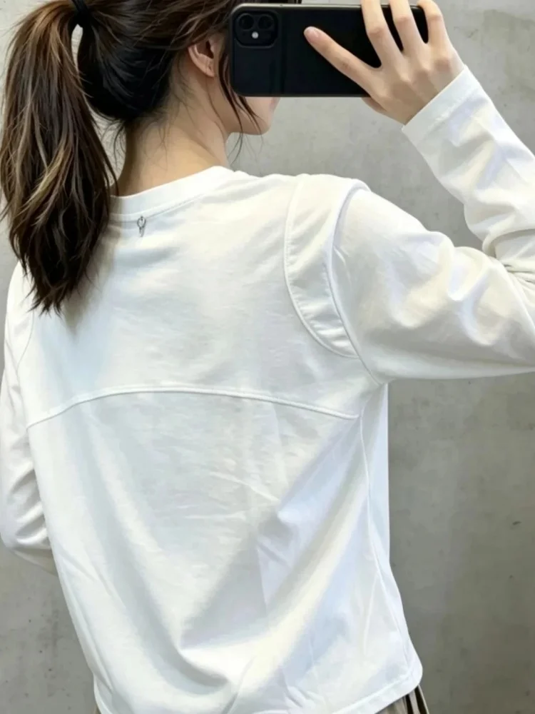 Slimming Effect White Long Sleeve Loose Women's T-shirt Autumn Winter New Style Casual Versatile Base Layer Shirt Top