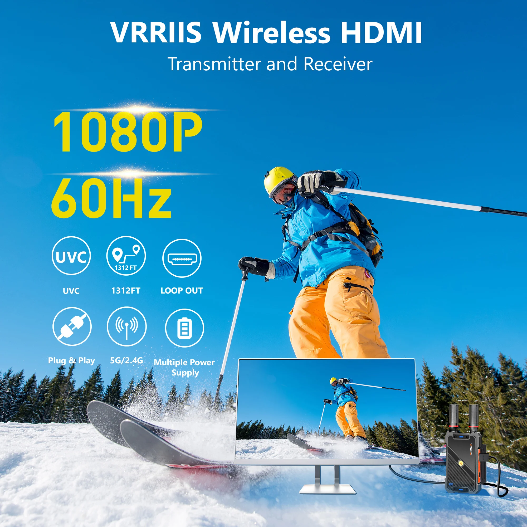 Kit extensor hmdi sem fio 5g, transmissor, receptor, função de captura uvc, suporta bateria para ambientes internos e externos, transmissão ao vivo obs
