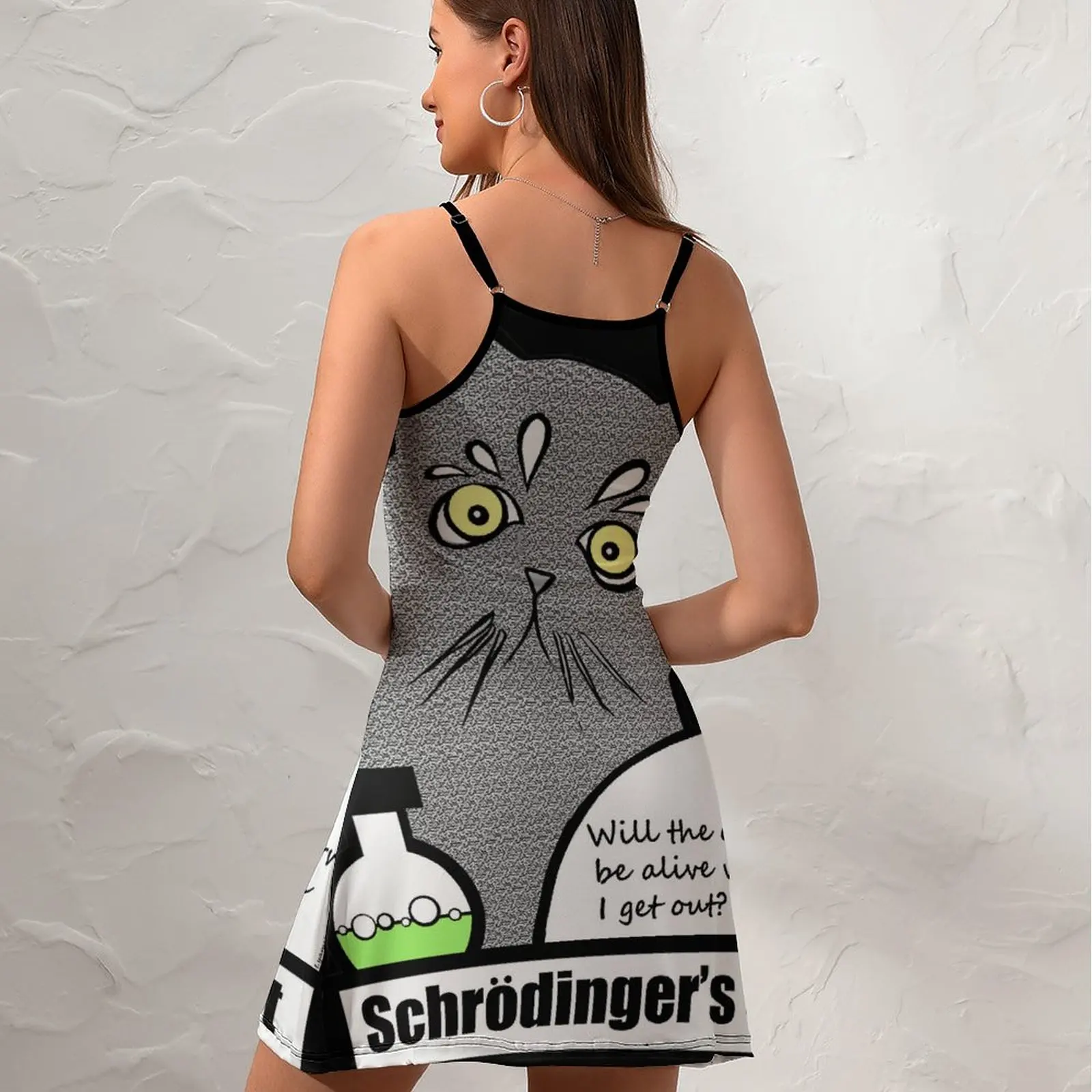 Wanted Erwin Schrodinger Cat 7  Women's Sling Dress Novelty Exotic Woman's Clothing Humor Graphic  Clubs Suspender Dress