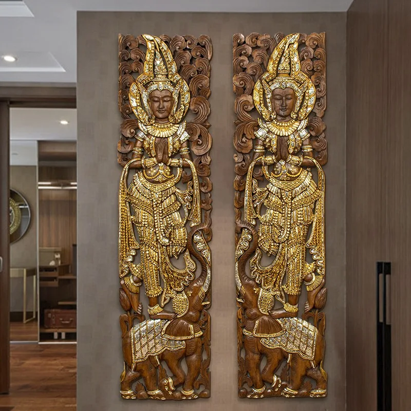Hand carved solid wood decorative wall hanging elephant engraved board