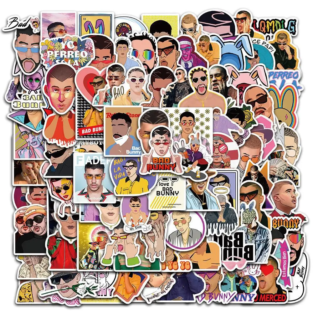 

10/50/100PCS Singer Bad Bunny Stickers Funny Cartoon Cool Personality Creative Decorative Graffiti Decal Kids Toy DIY Water Cup