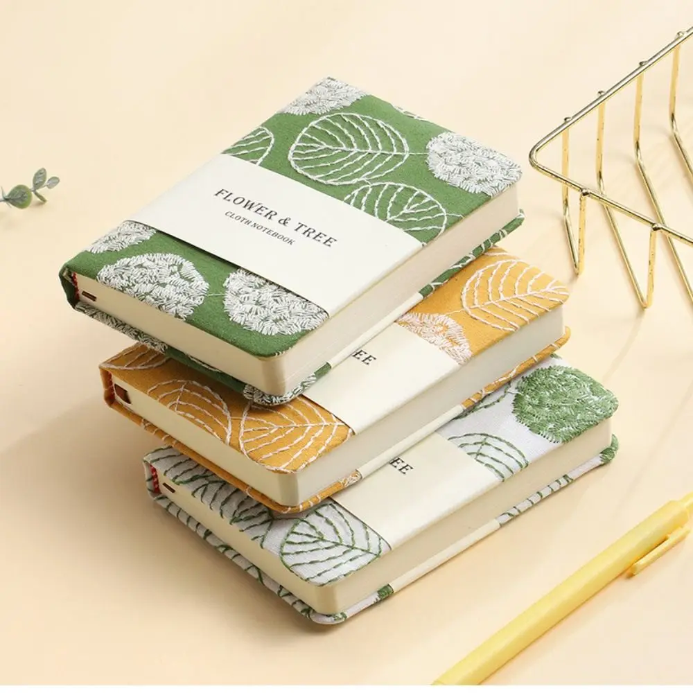 Adorable Stylish Leaf Hand Ledger Fabric Cover Morandi Embroidered Notebook Compact Thick Pocket Book School