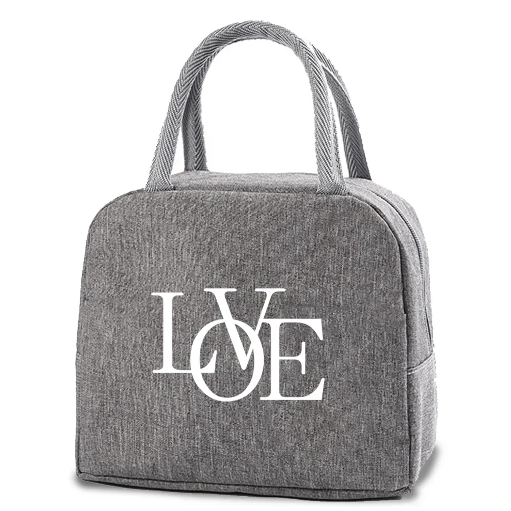 Lunch Tas Voedsel Koeltassen Vrouwen Picknick Lunchbox Organisator Kinderen Eten Geïsoleerde Thermische Canvas Tote Pack Tekst Print Handtassen