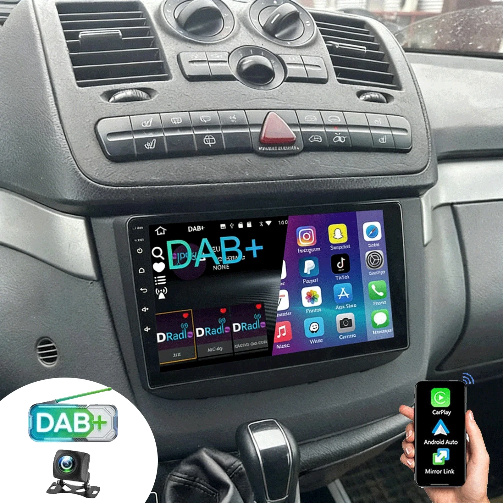 ESSGOO Autoradio 10,1 pouces 4 Go+64 Go/4 Go+128 Go Android 15 WIFI Carplay pour Mercedes-Benz Vito 2 W639 2003 - 2015 Lecteur multimédia Navigation Carplay QLED ASP Adaptateur DAB