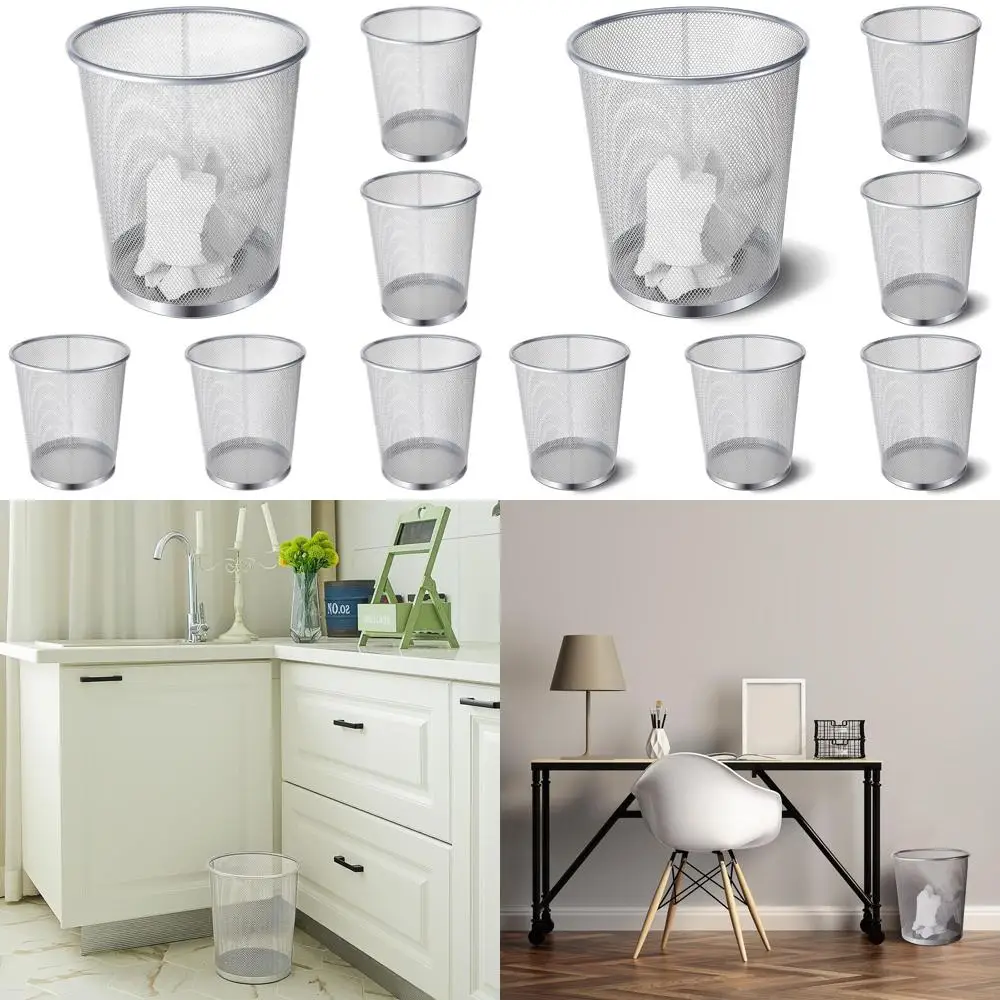 

4 Gallon Mesh Trash Can - Silver Metal Wire Waste Bin for Office, Home, and Dormitory